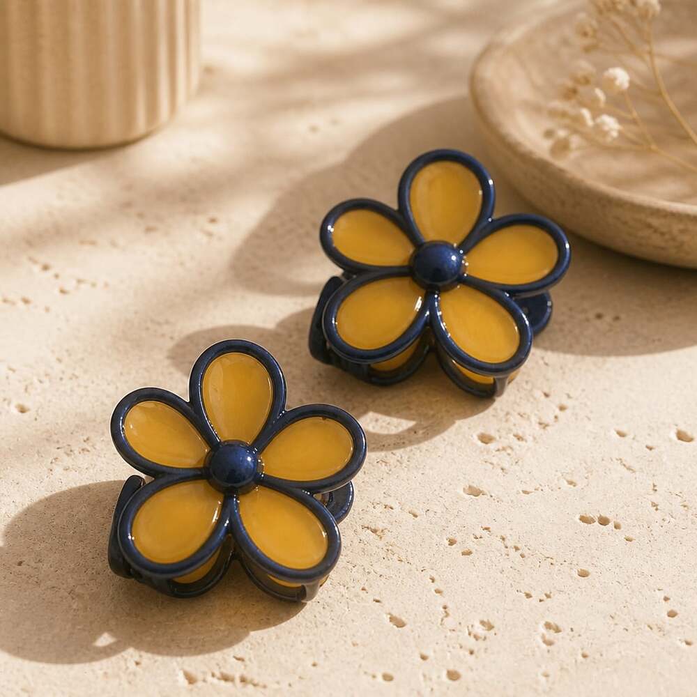 Pretty Contrast Flower Hair Claw Clip Yellow and Blue